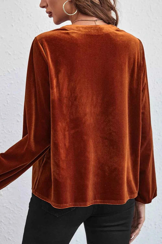 TEEK - Velvet Button-Front Long Sleeve Blouse TOPS TEEK Trend