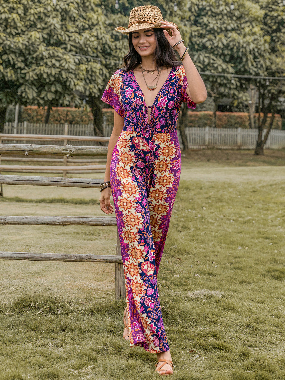 TEEK - Purple Tied V-Neck Short Sleeve Jumpsuit JUMPSUIT TEEK Trend