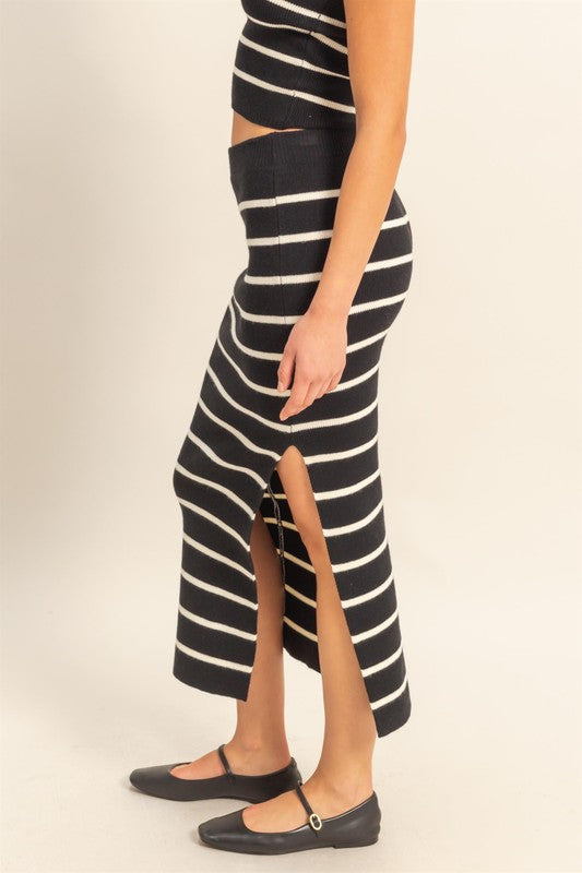 TEEK - Black Side Slit Striped Bodycon Sweater Skirt SKIRT TEEK Trend