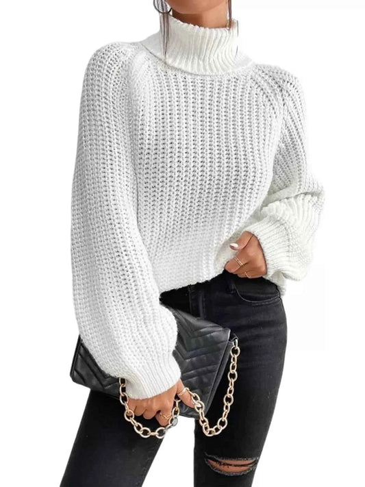 TEEK - Chunky Knit Turtleneck Long Sleeve Sweater SCARF TEEK Trend