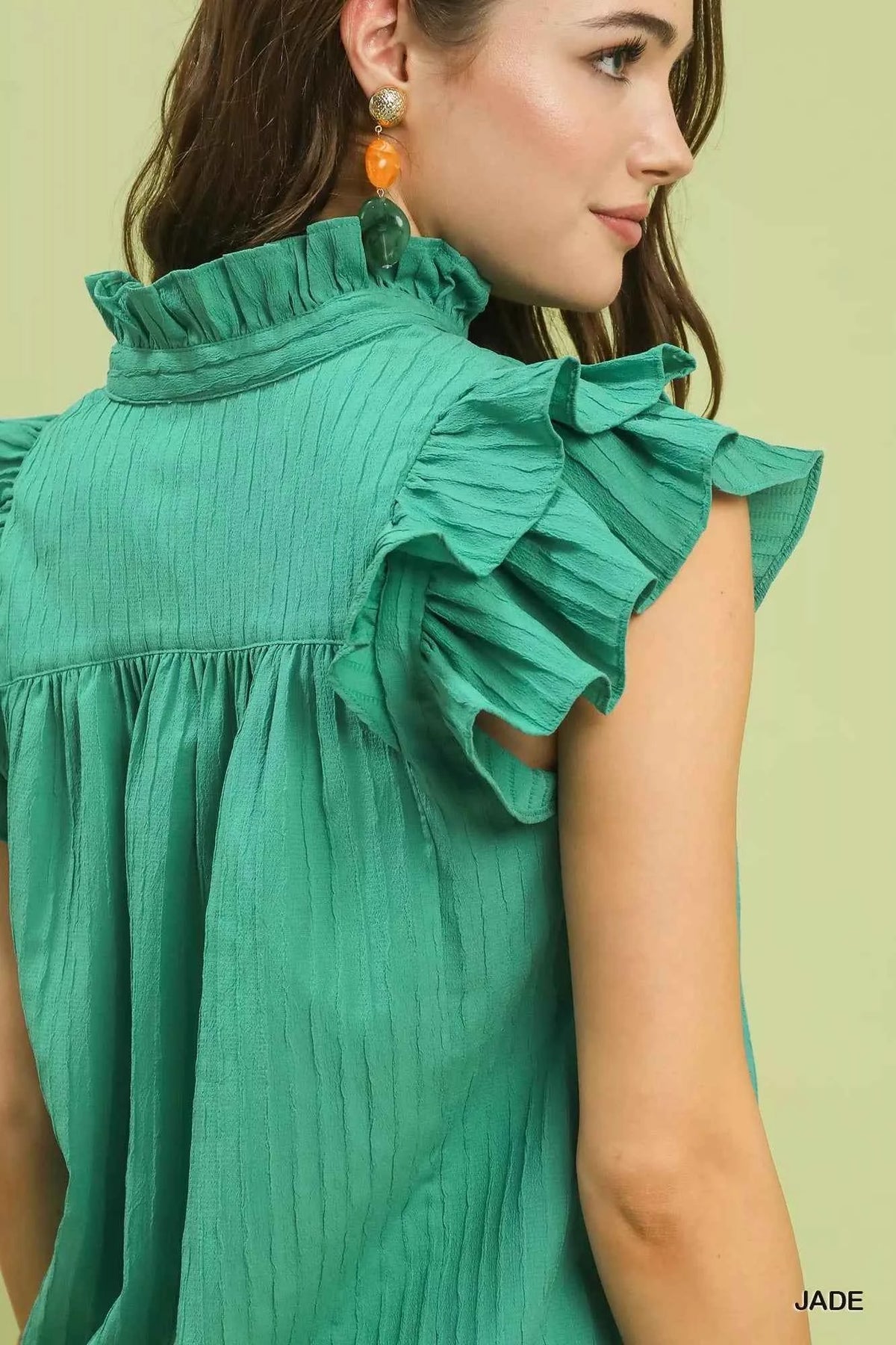 TEEK - Ruffle Sleeve Textured Babydoll Blouse TOPS TEEK Trend