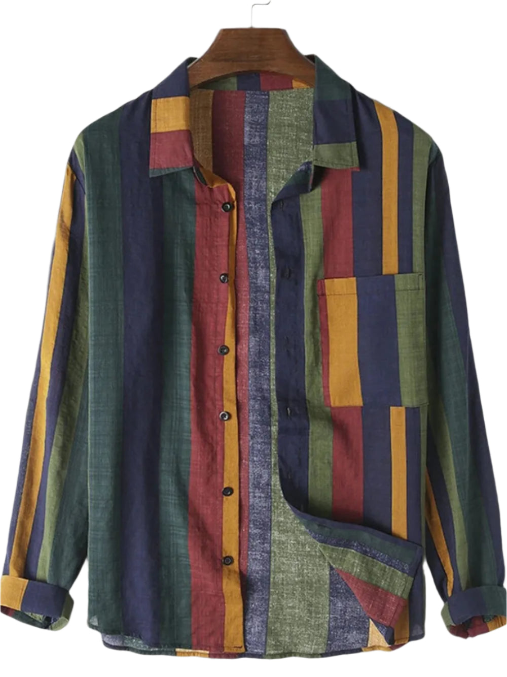 TEEK - Army Green Mens Contrast Striped Button Down Shirt TOPS TEEK Trend S