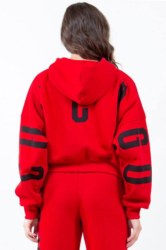 TEEK - Red Chicago Bold Long Sleeve Drawstring Cropped Hoodie TOPS TEEK Trend