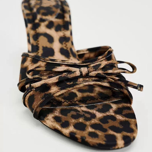 TEEK - Bow Leopard Kitten Heel Sandals SHOES TEEK Trend