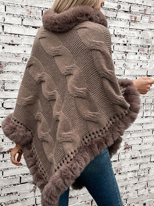 TEEK - Fuzzy Hem Cable-Knit Poncho JACKET TEEK Trend