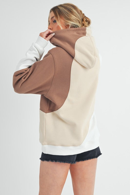 TEEK - Sand Color Block Kangaroo Pocket Hoodie TOPS TEEK Trend