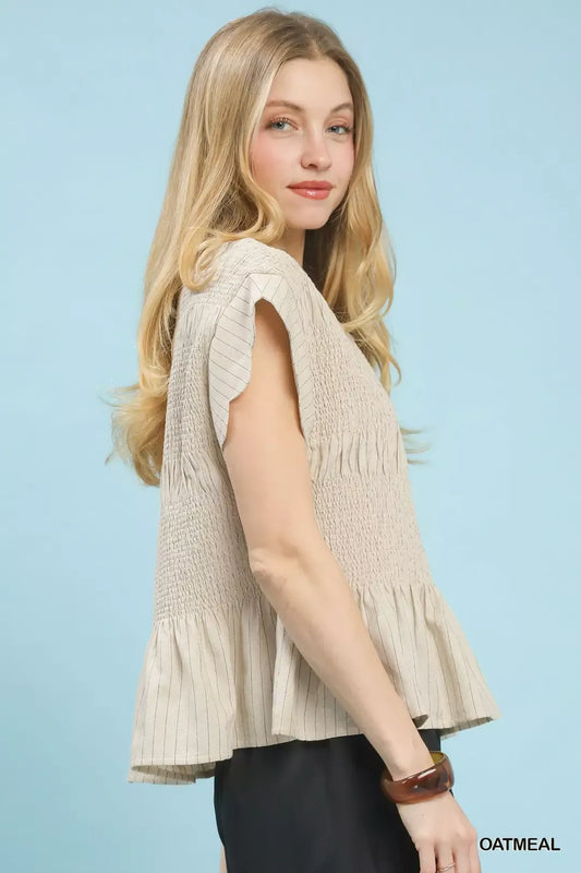 TEEK - Pinstripe Smocked Peplum Top TOPS TEEK Trend