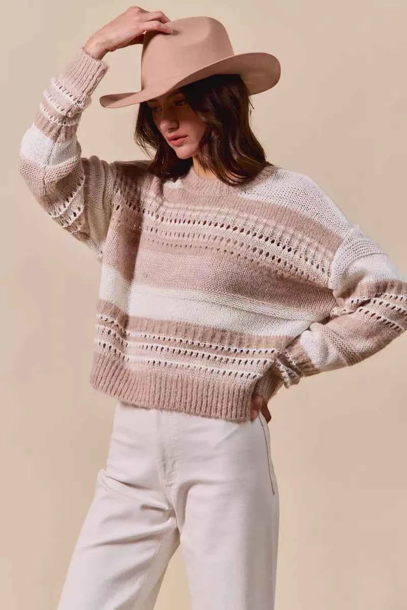TEEK - Variegated Stripe Textured Loose Fit Sweater TOPS TEEK Trend