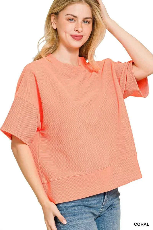 TEEK - Ribbed Round Neck Waist Banded T-Shirt TOPS TEEK Trend