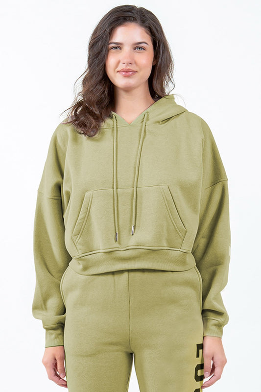 TEEK - Yellow Green Los Angeles Drawstring Cropped Hoodie TOPS TEEK Trend
