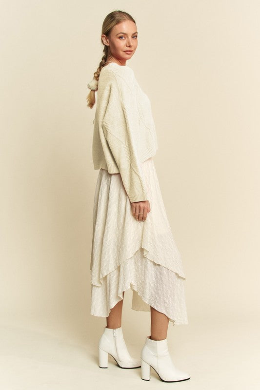 TEEK - Ivory Diamond Cable Pattern Sweater TOPS TEEK Trend