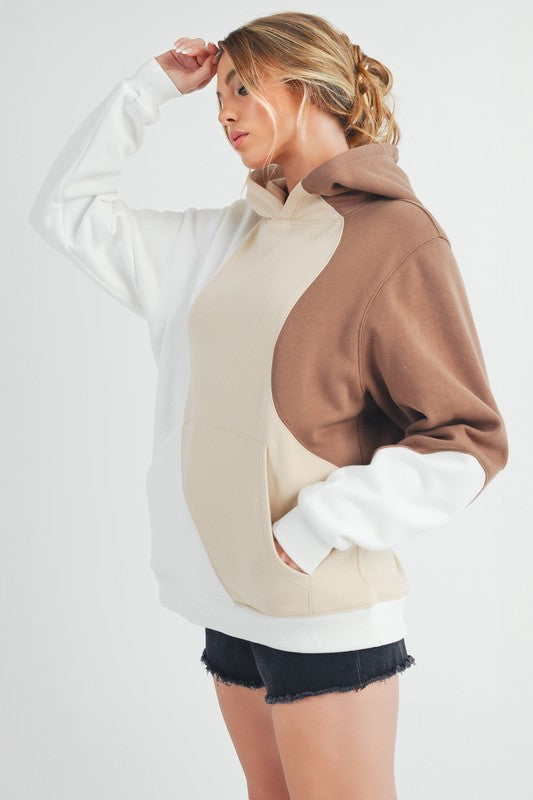 TEEK - Sand Color Block Kangaroo Pocket Hoodie TOPS TEEK Trend