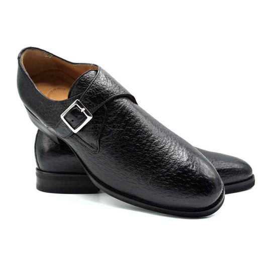 59-503-BLK ROMAN Peccary Monk Strap, Black Shop Zelli Italia