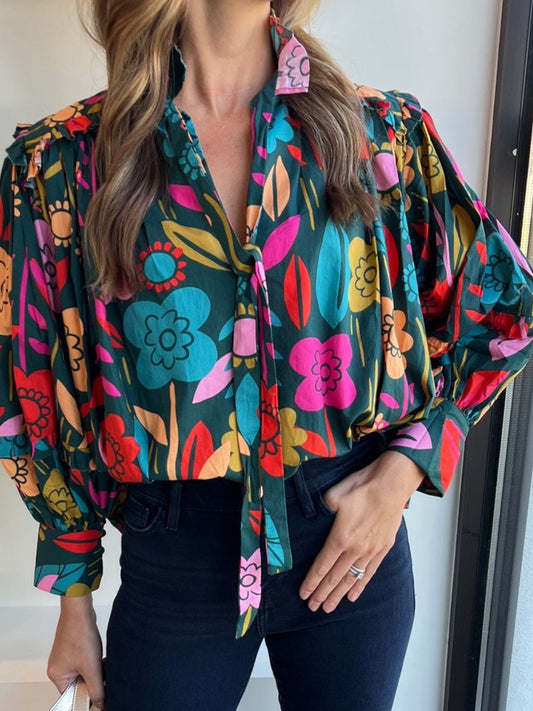 TEEK - Multicolor Floral Lantern Sleeve Blouse TOPS TEEK Trend