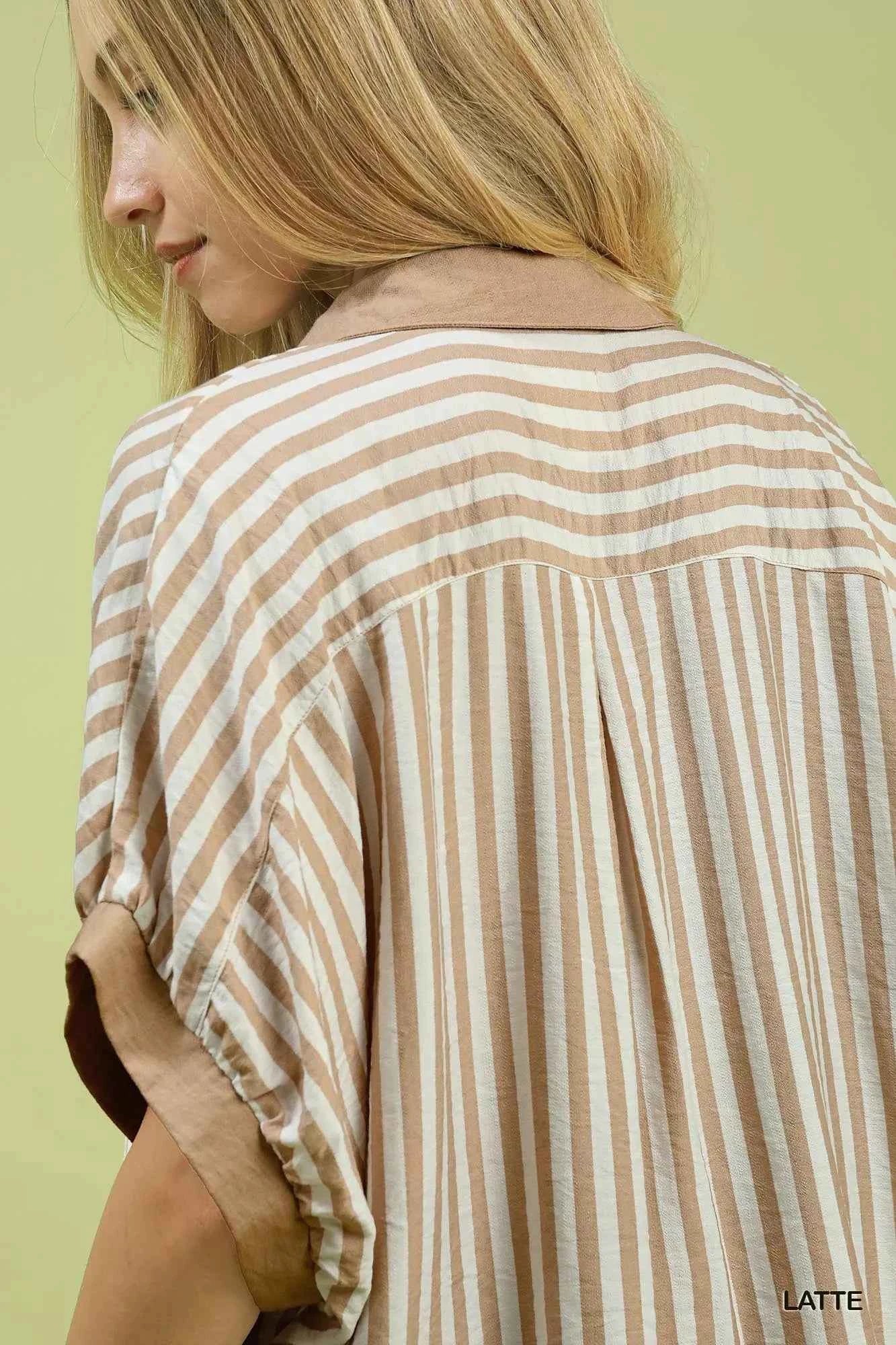 TEEK - Stripe Collared Oversized Top TOPS TEEK Trend