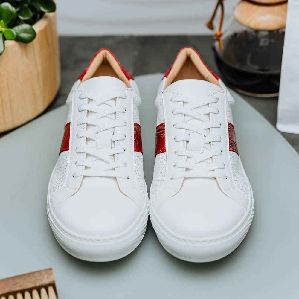 TEEK - 61-101-RED OLYMPIAS Italian Calfskin and Crocodile Stripe, Red SHOES TEEK ZI