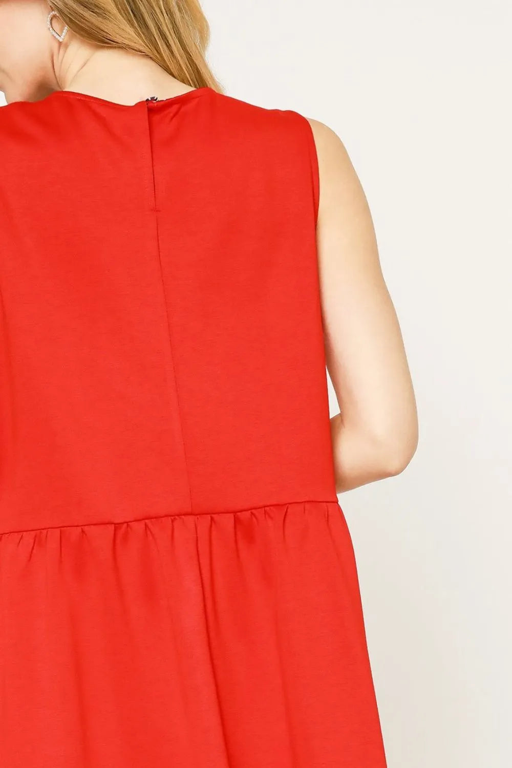 TEEK - Red Round Neck Sleeveless Tank Pocketed Dress DRESS TEEK Trend