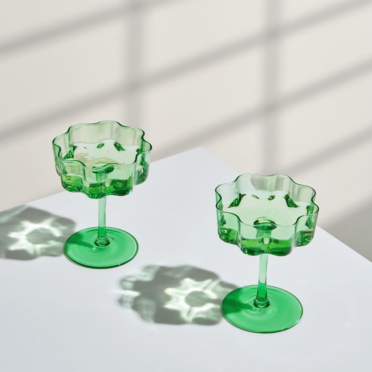 TEEK - Flower Wave Coupe Cocktail Colored Glasses Set | Jade HOME DECOR TEEK KS