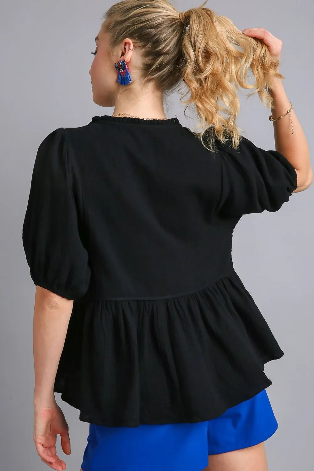 TEEK - Cotton Gauze Floral Embroidery Babydoll Blouse Plus Size TOPS TEEK Trend