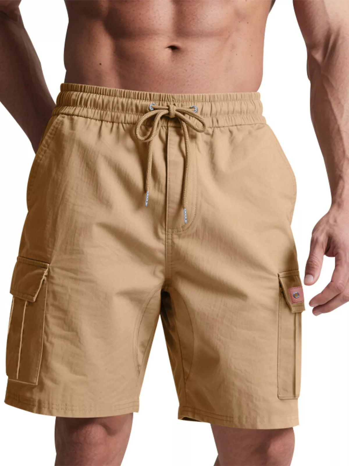 TEEK - Mens Full Size Cargo Shorts with Drawstring Plus Size SHORTS TEEK Trend Tan S