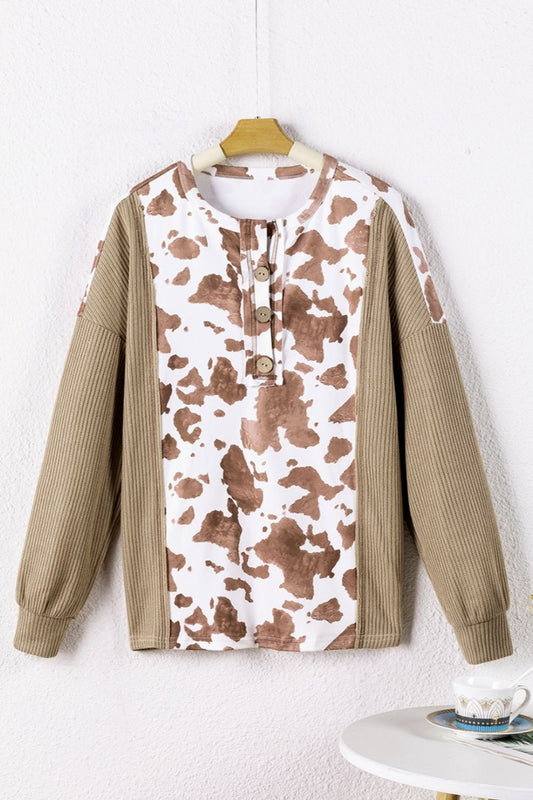 TEEK - Khaki Splotches Mixed Media Long Sleeve Top TOPS TEEK Trend