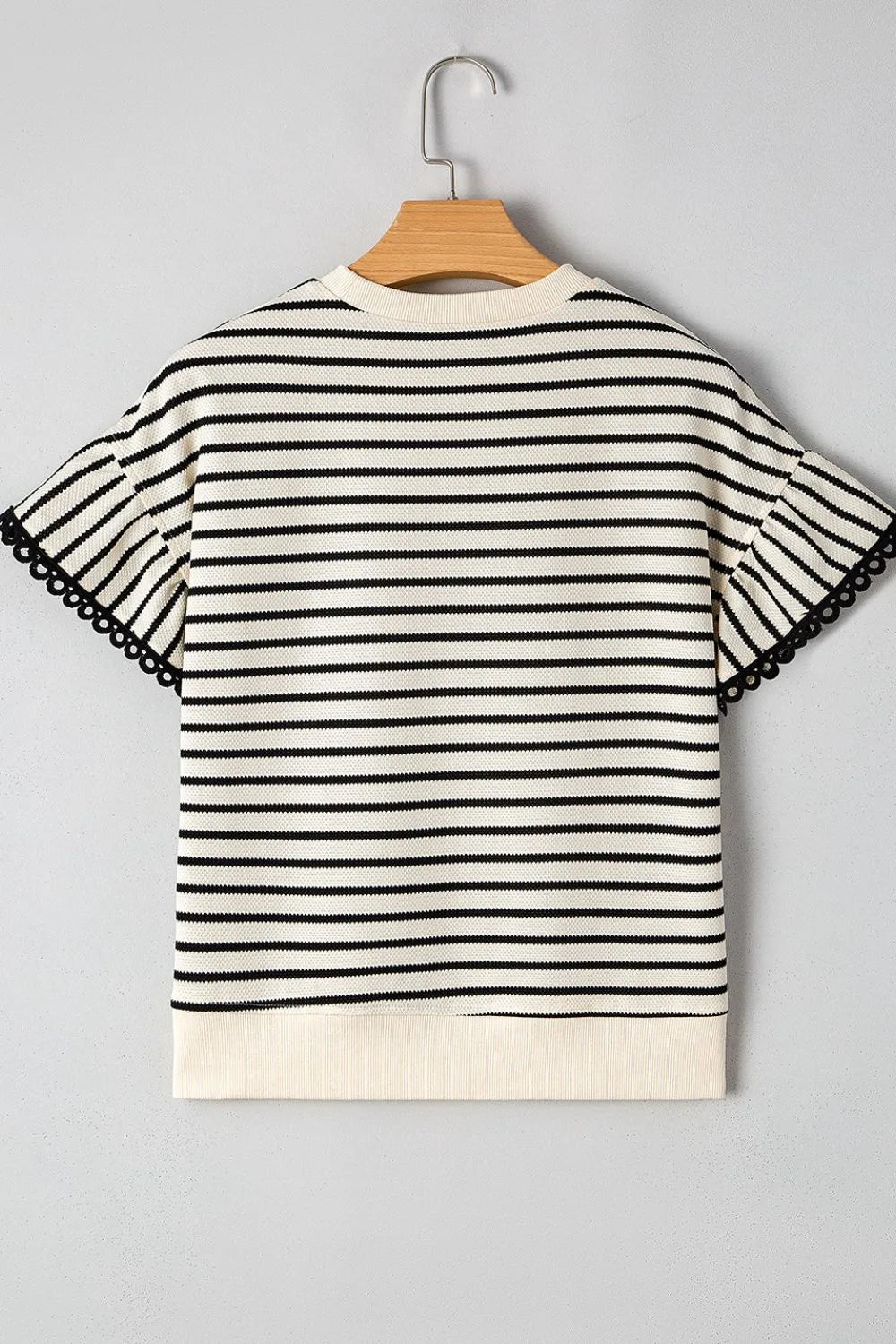 TEEK - Striped Round Neck Ruffle Sleeve Blouse JEANS TEEK Trend