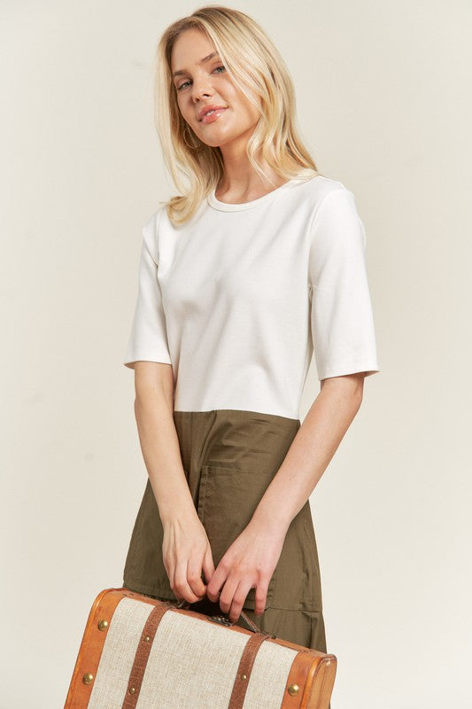 TEEK - PLUS SIZE FLAT FRONT POCKETED KNIT MIX DRESS DRESS TEEK FG