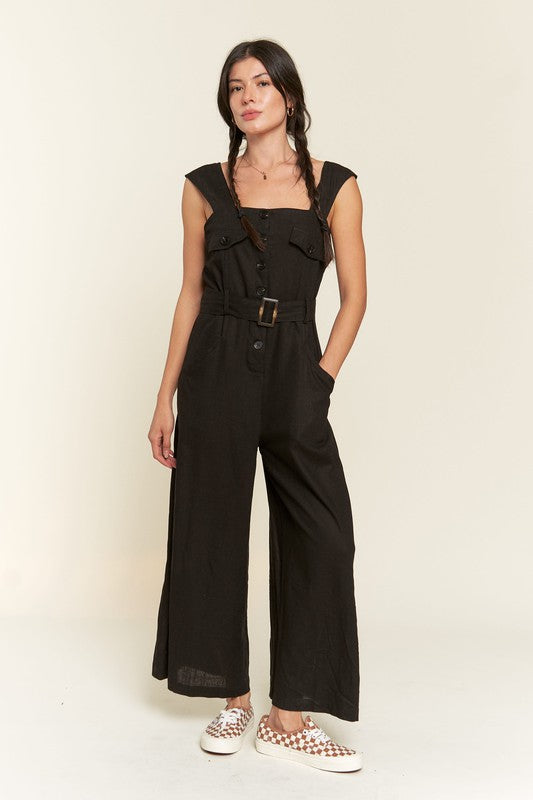 TEEK - SLEEVELESS SQUARE NECK ANKLE JUMPSUIT JUMPSUIT TEEK FG BLACK S