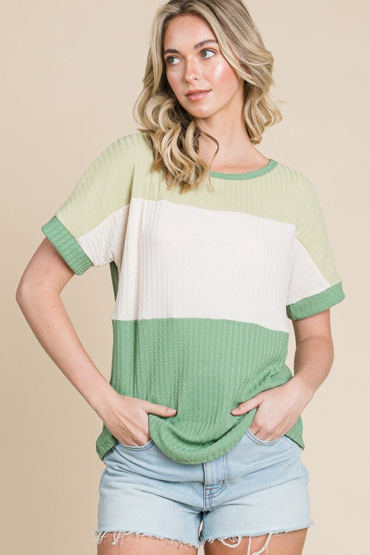 TEEK - Green Multicolor Block Short Sleeve Top TOPS TEEK Trend S