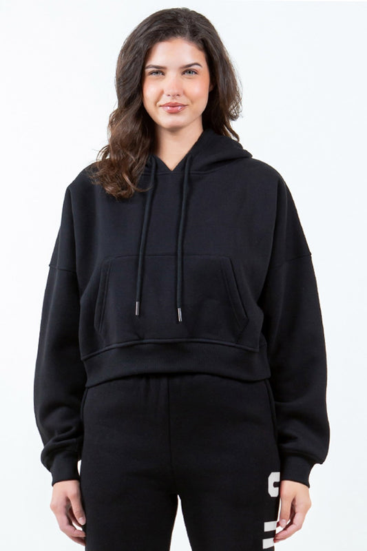 TEEK - Black Los Angeles Bold Long Sleeve Drawstring Cropped Hoodie TOPS TEEK Trend