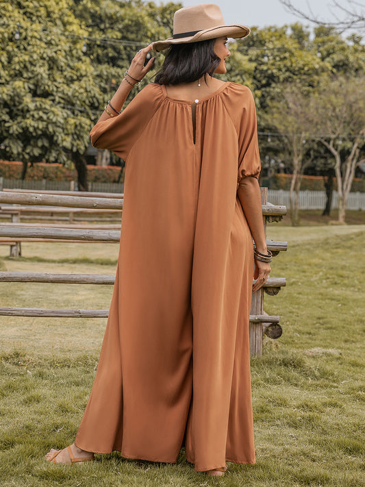 TEEK - Caramel Scoop Neck Half Sleeve Wide Leg Jumpsuit JUMPSUIT TEEK Trend
