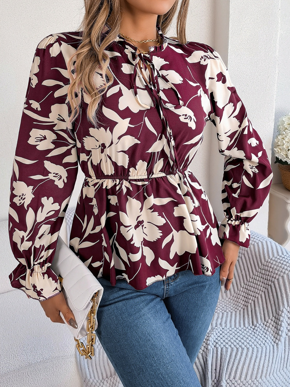 TEEK - Tie Neck Flounce Sleeve Blouse TOPS TEEK Trend