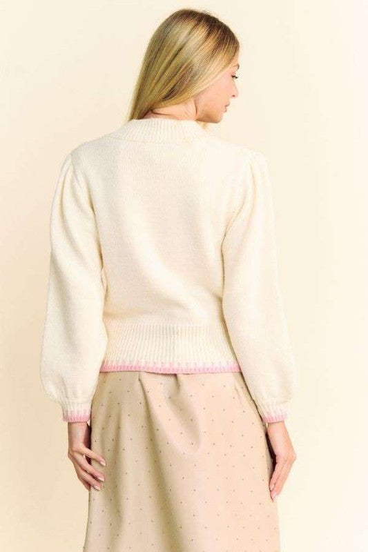 TEEK - Ivory Flower Patch Fuzzy Mock Neck Sweater TOPS TEEK Trend