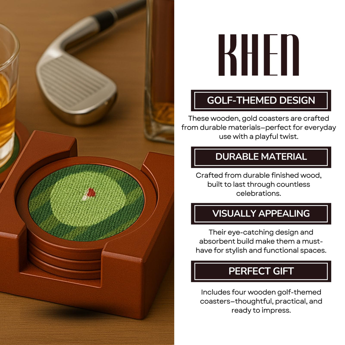 TEEK - Golf Wooden Drink Coasters HOME DECOR TEEK KS