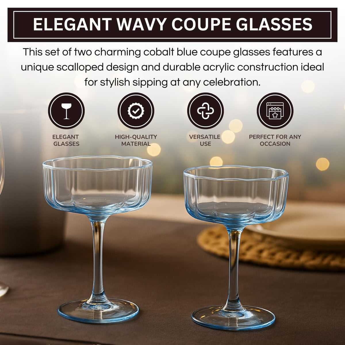 TEEK - Flower Wave Coupe Cocktail Colored Glasses Set | Cobalt Blue HOME DECOR TEEK KS
