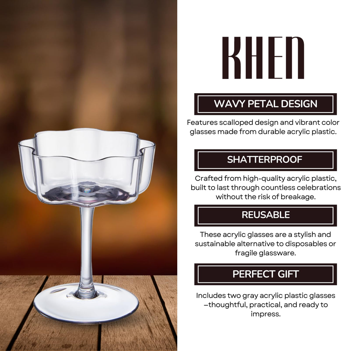 TEEK - Flower Wave Coupe Cocktail Colored Glasses Set | Grey HOME DECOR TEEK KS