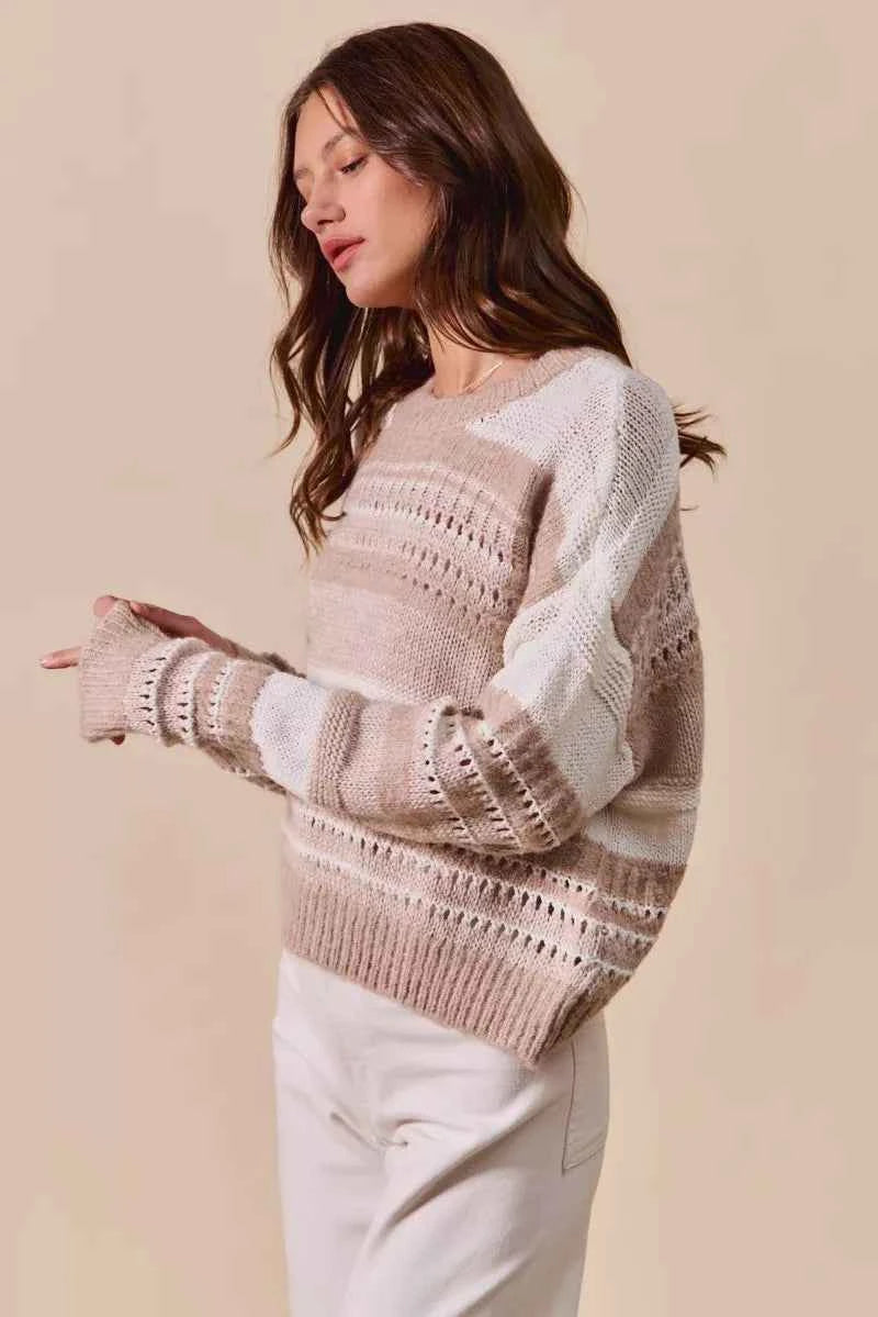 TEEK - Variegated Stripe Textured Loose Fit Sweater TOPS TEEK Trend
