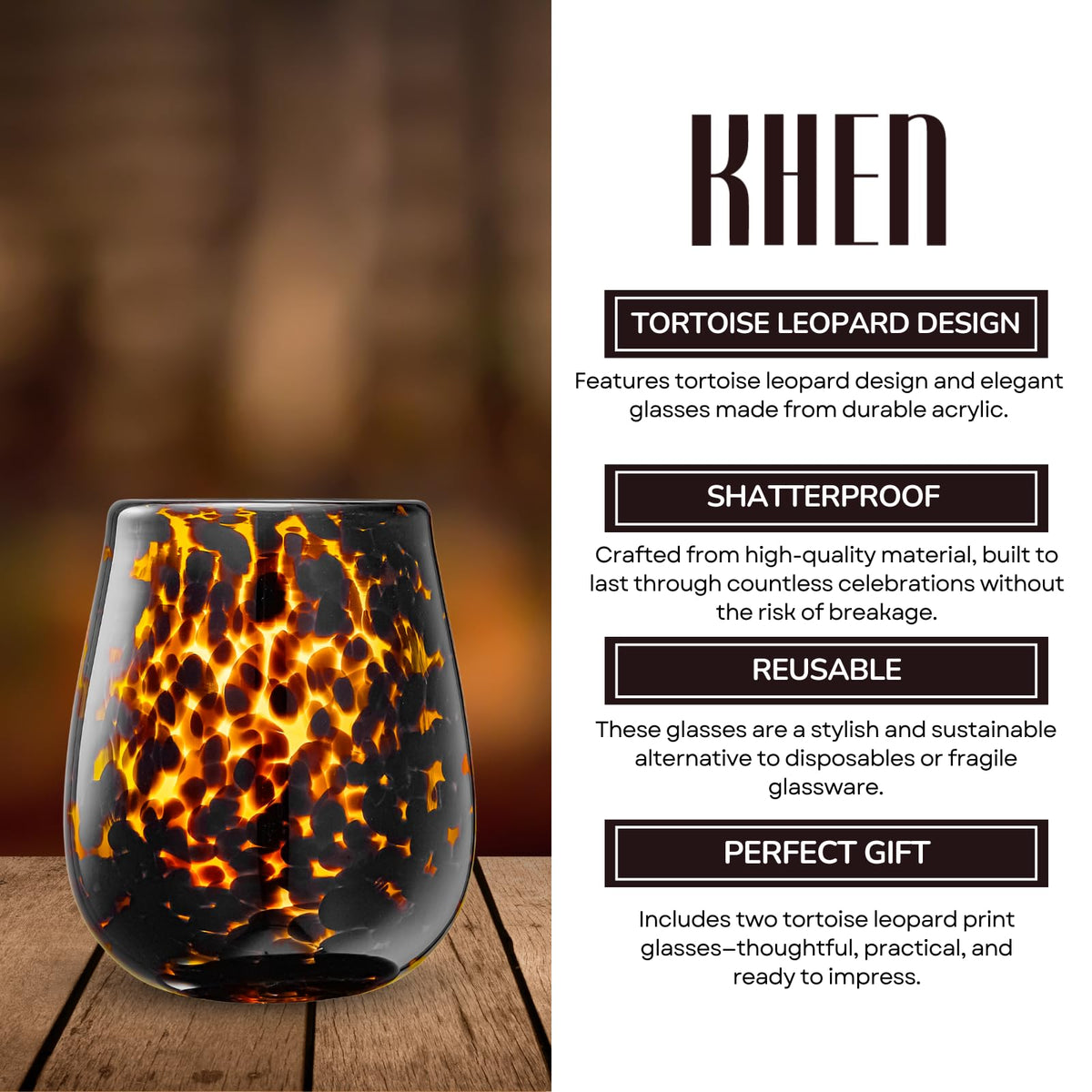 TEEK - Leopard Print Amber Colored Stemless Wine Glass Set HOME DECOR TEEK KS