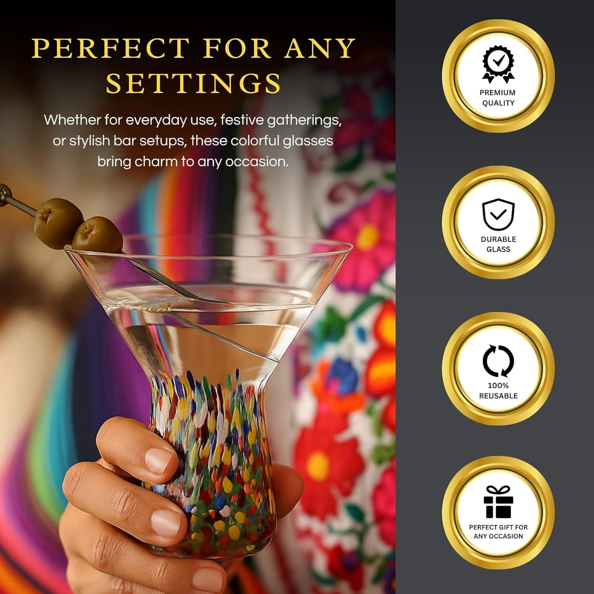 TEEK - Stemless Martini Hand Blown Mexican Confetti Drinkware Set | Clear HOME DECOR TEEK KS