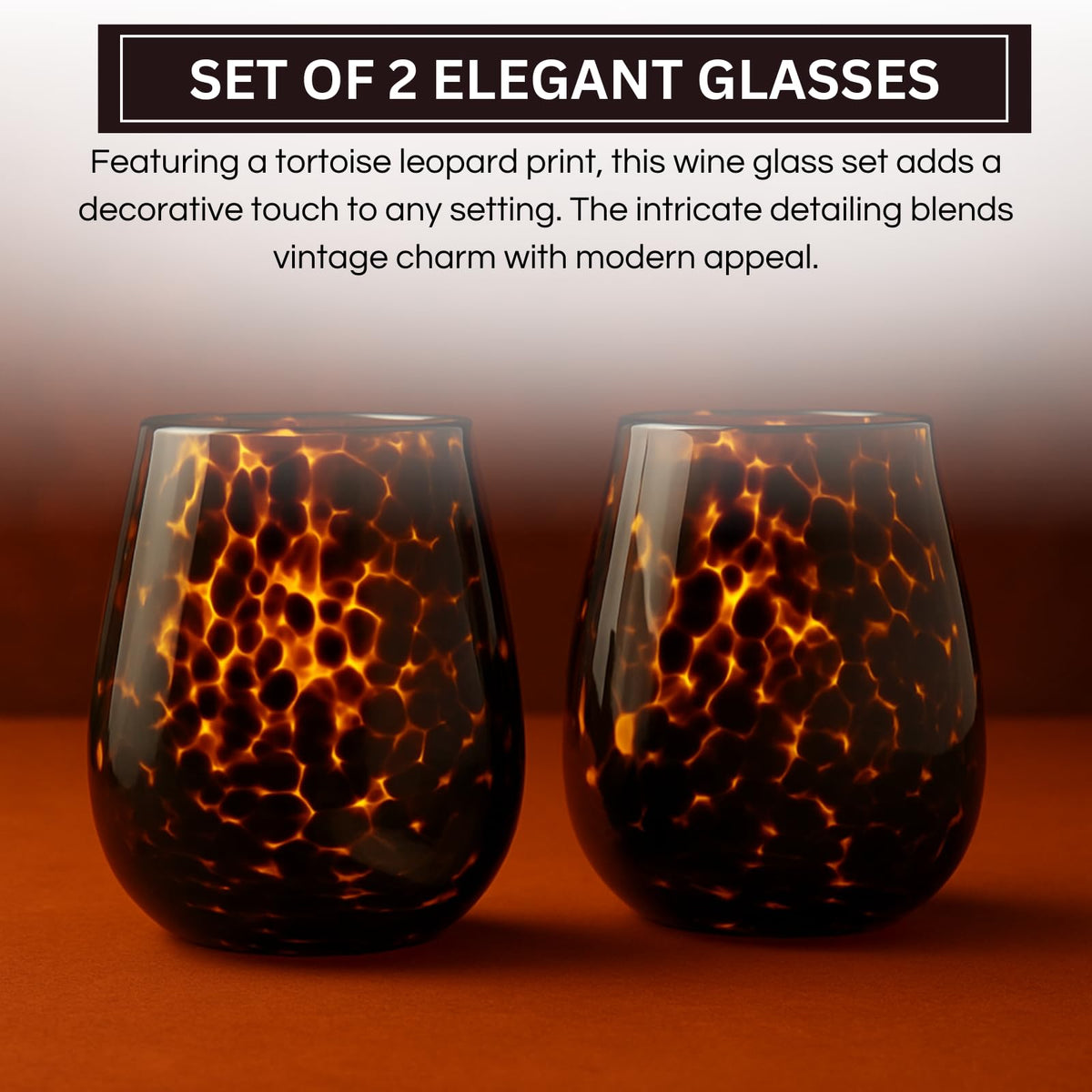 TEEK - Leopard Print Amber Colored Stemless Wine Glass Set HOME DECOR TEEK KS