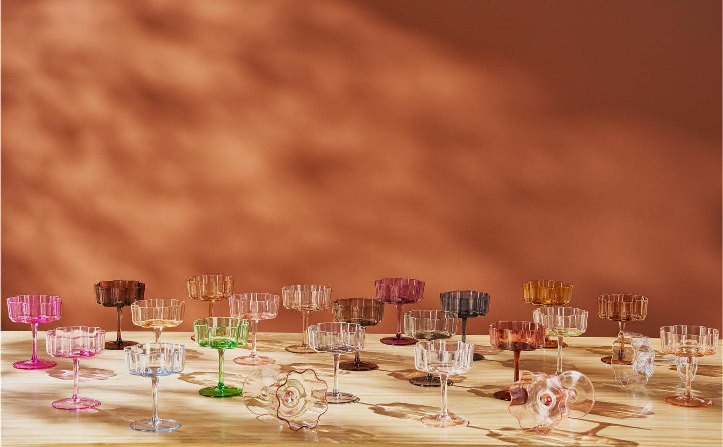 TEEK - Flower Wave Coupe Cocktail Colored Glasses Set | Venus Brown HOME DECOR TEEK KS