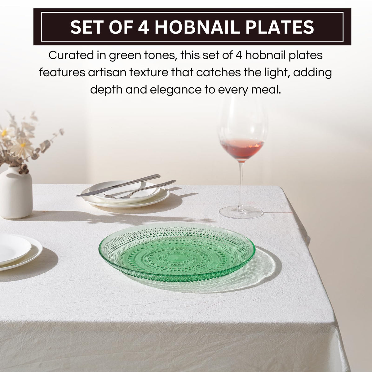 TEEK - Glass Hobnail Dinner or Charger Plates Set | Green HOME DECOR TEEK KS