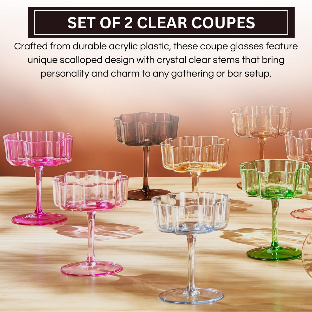 TEEK - Flower Wave Coupe Cocktail Colored Glasses Set | Clear HOME DECOR TEEK KS