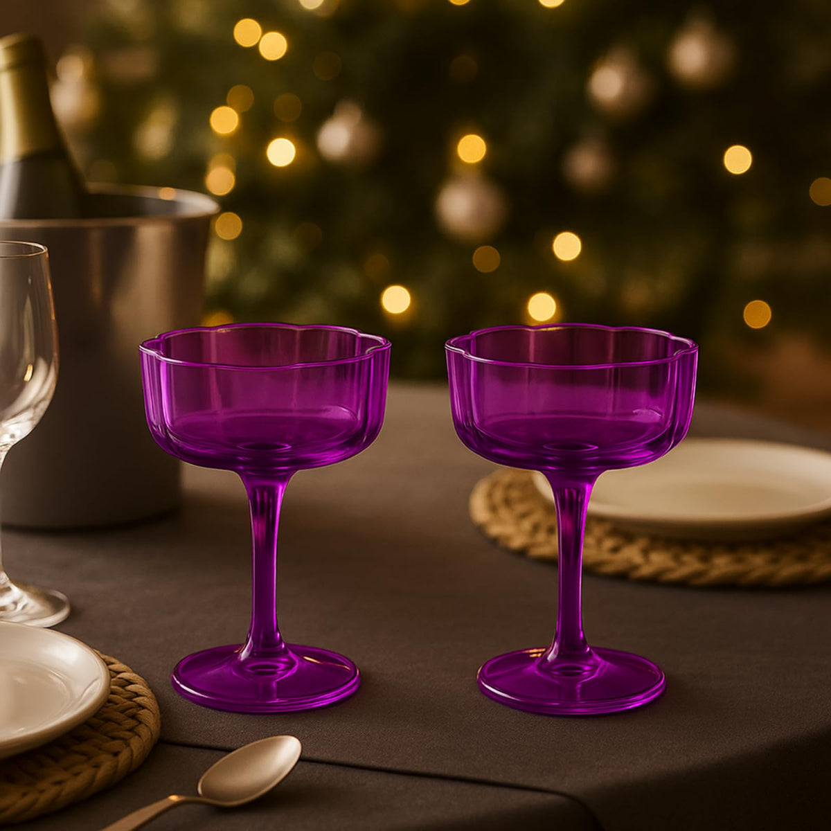 TEEK - Flower Wave Coupe Cocktail Colored Glasses Set | Amethyst Purple HOME DECOR TEEK KS