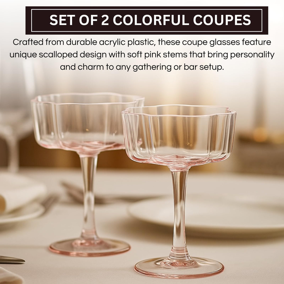 TEEK - Flower Wave Coupe Cocktail Colored Glasses Set | Blush Pink HOME DECOR TEEK KS