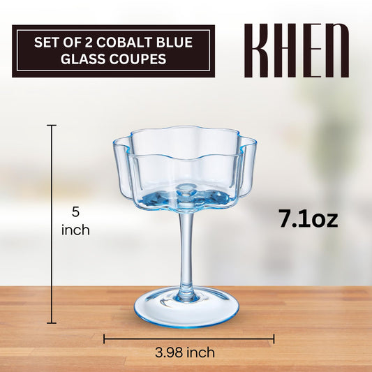 TEEK - Flower Wave Coupe Cocktail Colored Glasses Set | Cobalt Blue HOME DECOR TEEK KS