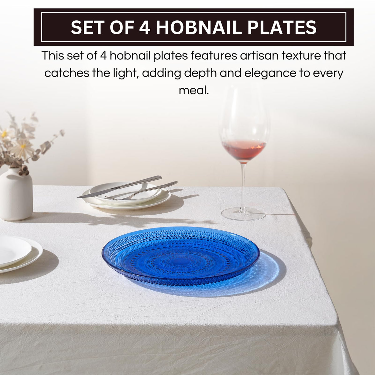 TEEK - Glass Hobnail Dinner Charger Plates Set | Dark Blue HOME DECOR TEEK KS