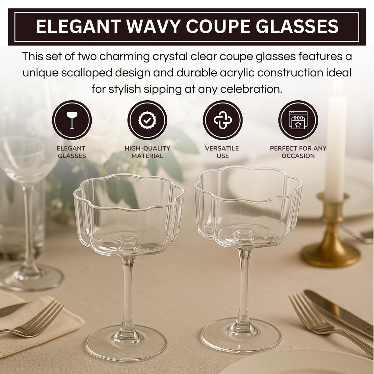 TEEK - Flower Wave Coupe Cocktail Colored Glasses Set | Clear HOME DECOR TEEK KS