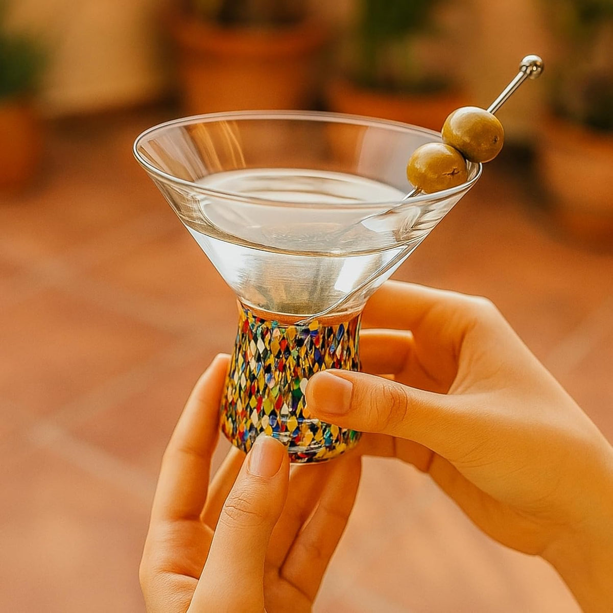 TEEK - Stemless Martini Hand Blown Mexican Confetti Drinkware Set | Clear HOME DECOR TEEK KS