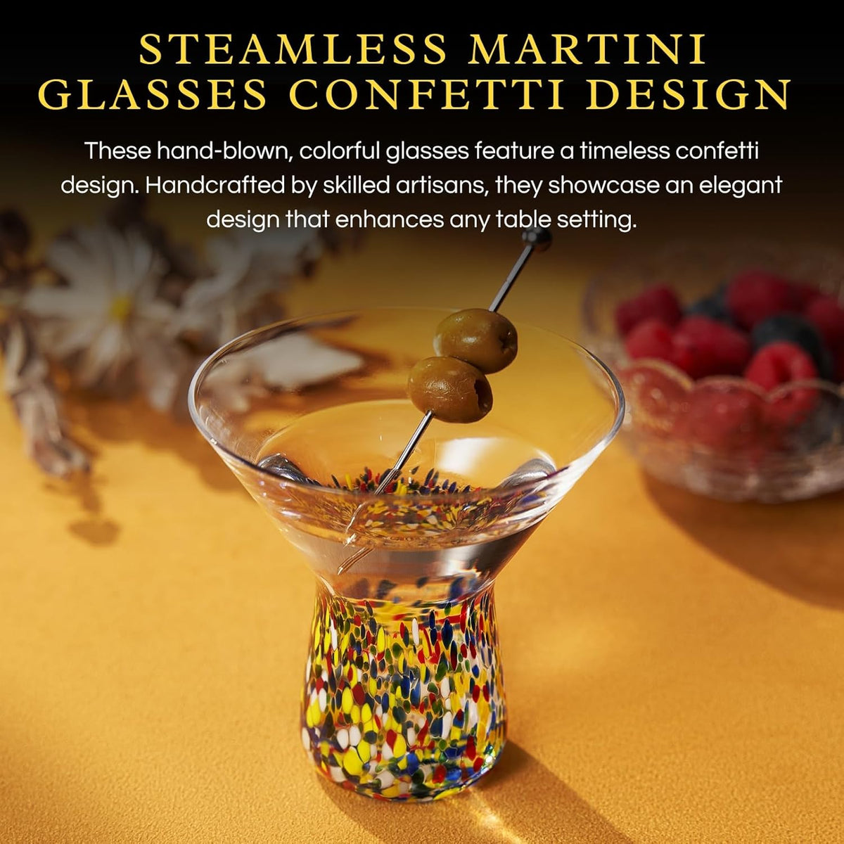 TEEK - Stemless Martini Hand Blown Mexican Confetti Drinkware Set | Clear HOME DECOR TEEK KS